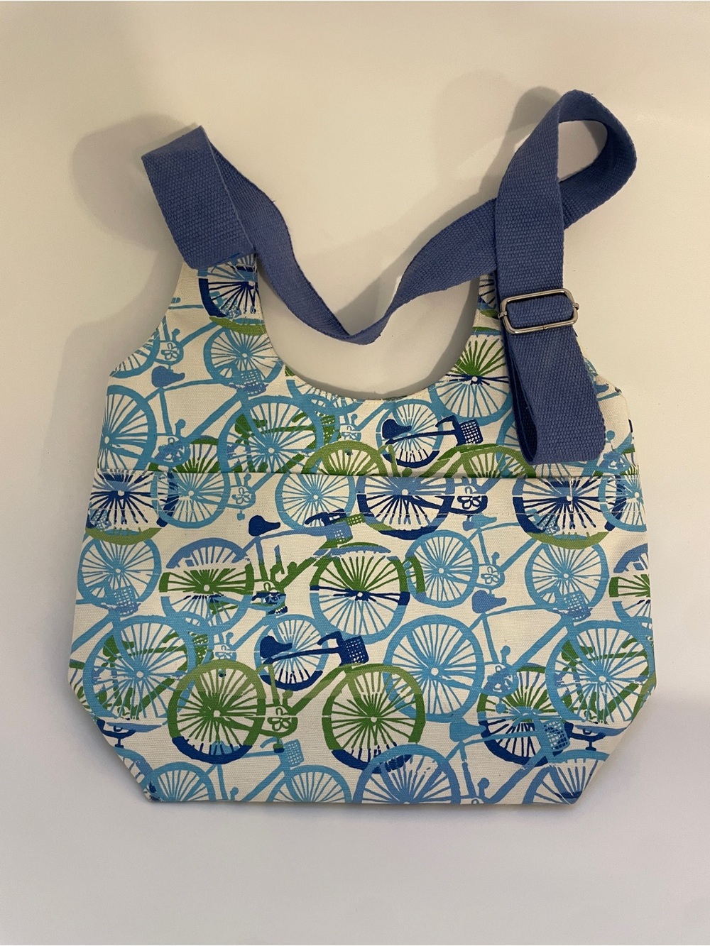Rock Flower Paper Canvas Bicycle Print Crossbody Shoulder Bag in Blue and Green